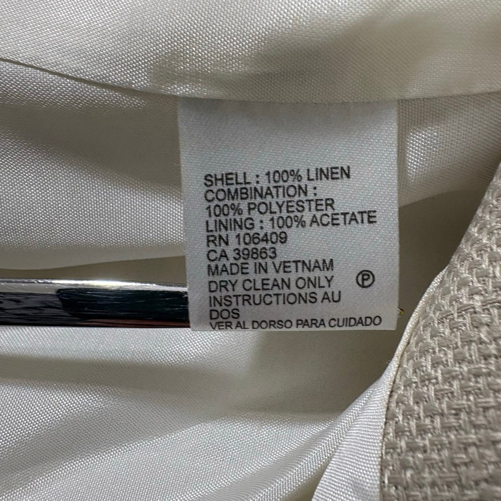TAHARI Arthur S Levine Women Pant Suit Jacket 6 Cream Beige Hemp Linen Textured - Picture 6 of 12